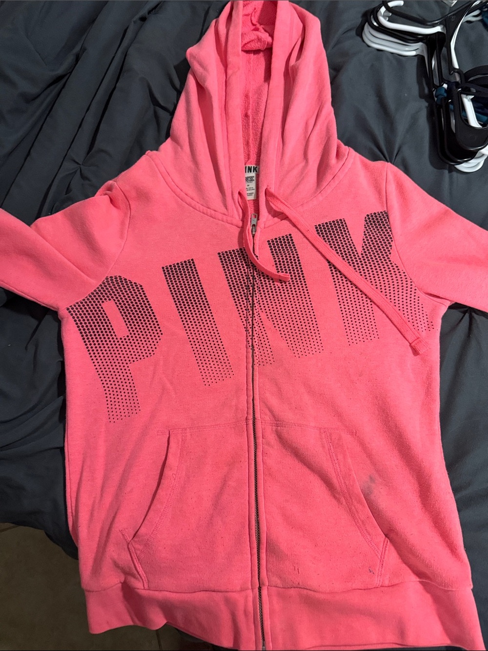 PINK Victoria's Secret Hot Pink Hooded Zip-Up Teddy Jacket